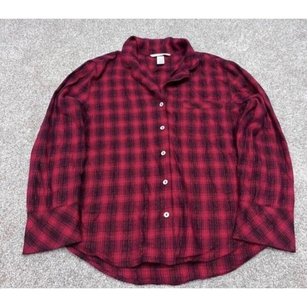 Victoria's Secret Pajama Red Plaid Pocket Button Up Size Small